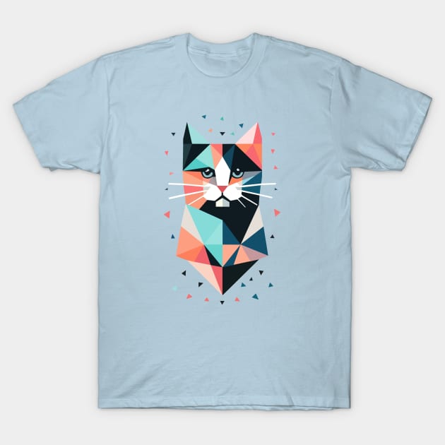Geometric Cat Retro Design T-Shirt by Delicious Art